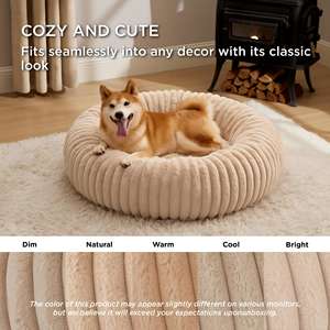 Camas para Perros Tipo Donut con Forro Polar de Pana y Base Antideslizante, Cubierta Redonda de Piel Sintética Lavable y Extraíble - Product Image 4