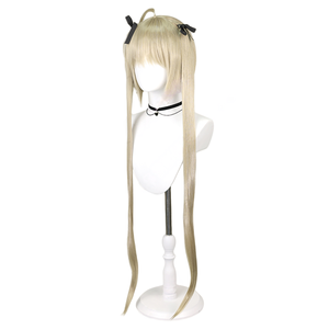 Peluca <span class=keywords><strong>de</strong></span> Cosplay Sintética Kasugano Sora, Larga y Lisa, Rubio Claro con Flequillo, Colas Dobles, Cinta Negra, para <span class=keywords><strong>Anime</strong></span> - Product Image 2