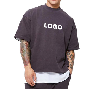 T-Shirt da <span class=keywords><strong>Uomo</strong></span> QIANSHI Nera Abbigliamento Maschile di Alta Qualità 100% Cotone con Spalle Scivolate Oversize e Taglio Corto - Product Image 3
