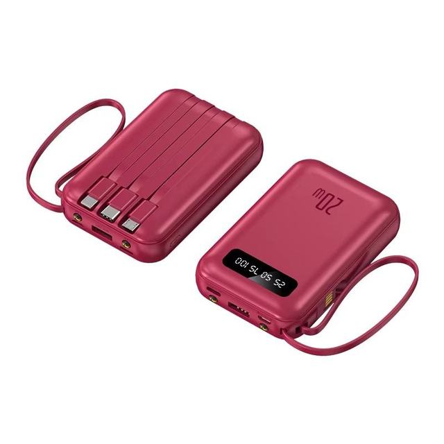 20000mAh Mini Power Bank with Built-in Cables 20W Fast Charging LED Display Portable External Battery Charger Bateria Externa