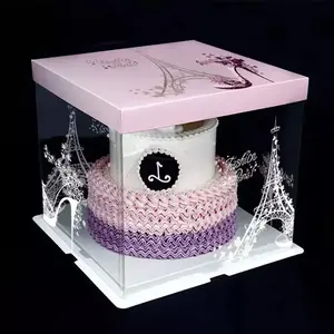 ケーキボックス透明透明透明背の高い結婚式のプラスチックボックスカスタム卸売豪華な誕生日ポップゲストカスタマイズ可能なケーキボックス