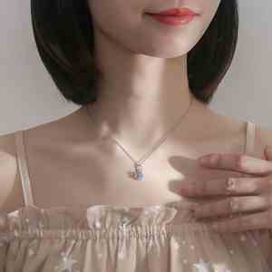 قلادة فضة استرلينية 925 موديل <span class=keywords><strong>2026</strong></span> مطلية بالبلاتين والروديوم مع قلادة بجعة من الزركون الأزرق للنساء والفتيات - Product Image 3