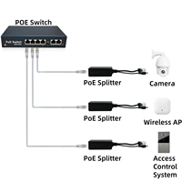 Divisor PoE de 48V a 12V 15W No Aislado IEEE 802.3af Dual PD 12/36 45/78 DC 5.5x2.1mm 1 Puerto para Cámara IP CCTV ANPA AP-PD48V