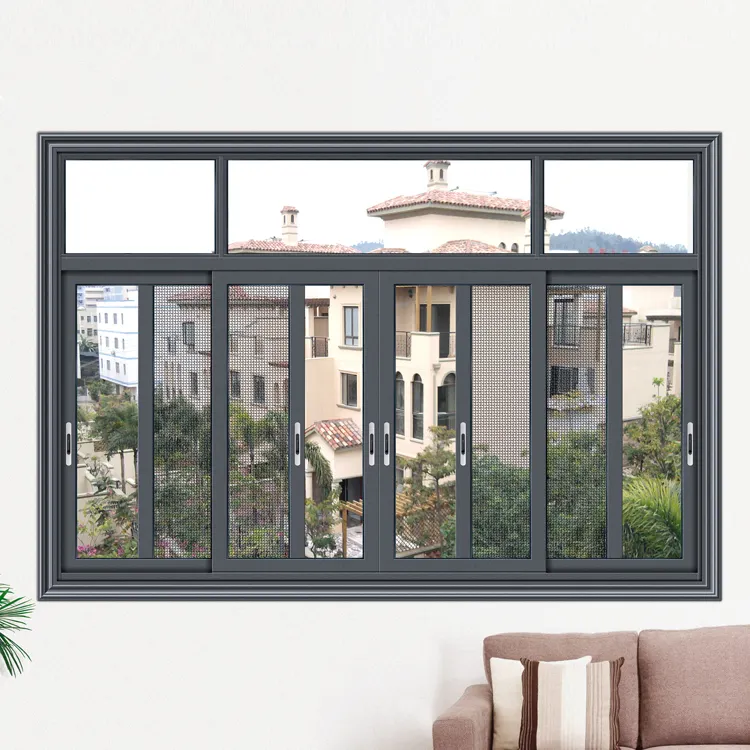 Modern grill design aluminum window glass sliding windows with mosquito net