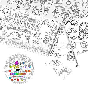 Kindergarten Graduation Paper <b>Tablecloth</b> 137x274cm Coloring Doodle Art Party Decoration <b>Disposable</b> Birthday Use - Product Image 1