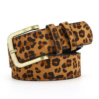 Ceinture pour femme à imprimé léopard, ceinture de taille en faux daim, boucle dorée vintage, ceinture élégante à motif animal, accessoire pour tenues