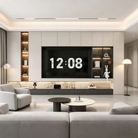 Meuble mural de salon flottant moderne de luxe en panneaux de particules écologiques, avec éclairage LED intégré et meuble TV mural sur mesure