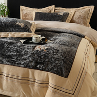 Parure de lit de luxe en velours cristal foncé, broderie, housse de couette douce et chaude, drap et taies d'oreiller, 4 pièces, textile de maison