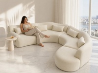 Ensemble de canapés modulaires incurvés modernes en tissu crème, design nuage, grand canapé en arc pour salon et villa