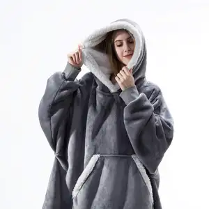 De Manta y capucha con mangas sudadera a cuadros de lana de invierno con capucha de las mujeres bolsillo mujer Sudadera con capucha de gran tamaño