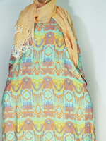 Abaya noire ample à imprimé Ikat turquoise avec ensemble hijab pêche, robe abaya musulmane modeste pour femme, tenue islamique décontractée