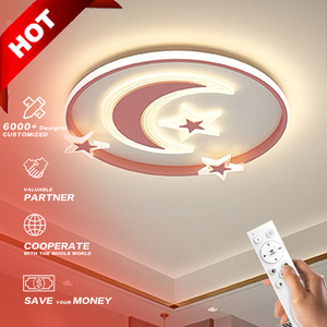 Lampu plafon <span class=keywords><strong>LED</strong></span> minimalis Nordik Modern desain bintang bulan kayu dengan kendali jarak jauh untuk dekorasi kamar tidur atau apartemen - Product Image 1