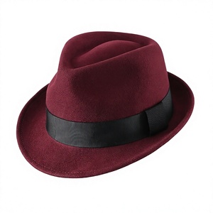 Chapeau Fedora en laine bordeaux avec bande de ruban noir, style classique unisexe pour un usage décontracté, toutes saisons, taille adulte 56-58 cm - Product Image 1