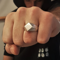 Bague de déclaration réglable pour homme en acier inoxydable, géométrique, losange, argent rustique, rhodié, chevalier solide
