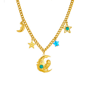 Gold Plated Stainless Steel Moon Owl Star Pendant Chain Clavicle Necklace Party Jewelry - Product Image 4