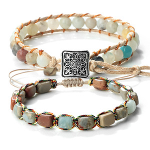Bracelets en pierre naturelle bohème, corde en chanvre, fermoir carré plaqué argent antique, bijoux unisexes, cadeau - Product Image 4