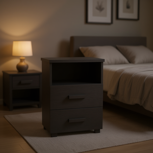 HAMAR Comodino in Legno Massello Grigio Scuro 15.7x13.8x24.4 Pollici con 2 Cassetti, Arredamento Camera da Letto - Product Image 2