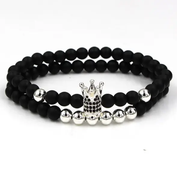 6mm wholesale gothic bead bracelet crown mens bead bracelets