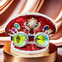 Chapeaux de Capitaine Steampunk Rouges Personnalisés avec Paillettes et Strass, MOQ 3, pour Hommes et Femmes, Luxe, Décontractés, pour la Plage, les Fêtes en Plein Air, Style Burning Man - Vente en Gros