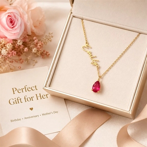 Collier personnalisé en acier inoxydable étanche avec pierre de naissance et nom, plaqué or PVD certifié CE RoHS, pour la vente en gros de bijoux en marque blanche - Product Image 5
