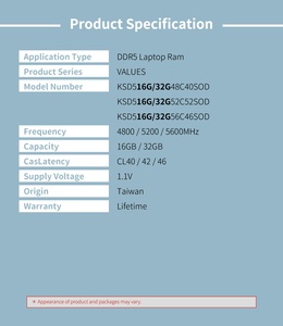 [KINGSMAN GAMING] DDR5 32GB 5600MTs SODIMM แรมแล็ปท็อป 1.1V ชิปเซ็ตแท้-มีสินค้าในสต็อก แรมแล็ปท็อป DDR5 32GB - Product Image 6