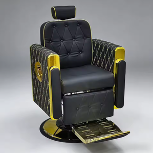 Sillón de Barbería Moderno Dorado, Reclinable, Giratorio y Elevable, con Base Hidráulica Profesional y Tapicería de Cuero PU - Product Image 1