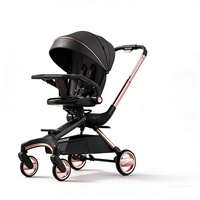 Poussette bébé de haute qualité en alliage d'aluminium, double tige de poussée, 360 degrés, 4 roues universelles, poignée réglable, légère, portable