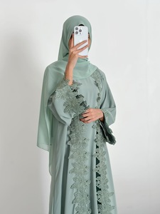 Abaya pour femmes musulmanes, robe longue modeste avec empiècements en dentelle, cardigan avec robe intérieure sans manches, ensemble 2 pièces (1184) - Product Image 3