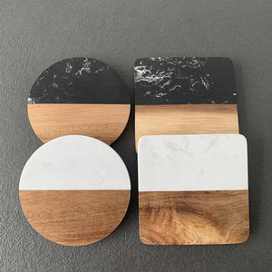 Posavasos Redondos de Mármol y Madera, Posavasos de Alabastro y Madera, Ideales para Bebidas, Té, Café y Mesas de Bar - Product Image 2