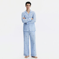 Ensemble de pyjama pour homme 100% coton, haut à manches longues boutonné et pantalon, deux pièces, vêtements de nuit d'automne, faible quantité minimale de commande