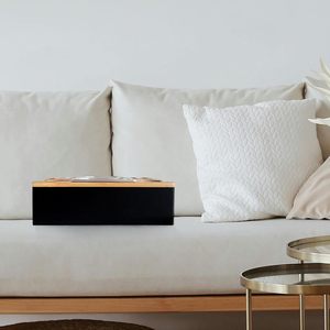 Caddy de consola lacada para artículos diversos, bandeja de consola de sofá de madera de bambú moderna con dos bandejas para aperitivos - Product Image 2