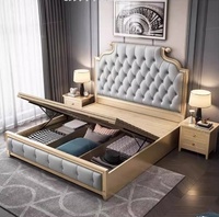 Lit plateforme en bois massif Queen/King, luxueux, moderne, style français minimaliste, européen, rembourré, avec rangement, pour mariage, écologique