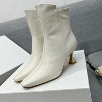 Bottines en cuir à bout carré pour femmes, avec fermeture éclair latérale, talon chaton, élégantes, noires, blanches, marron