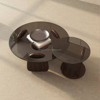 Table basse d'appoint de style bois original, ronde, en verre trempé transparent, table moyenne avec bureau latéral, table basse en bois
