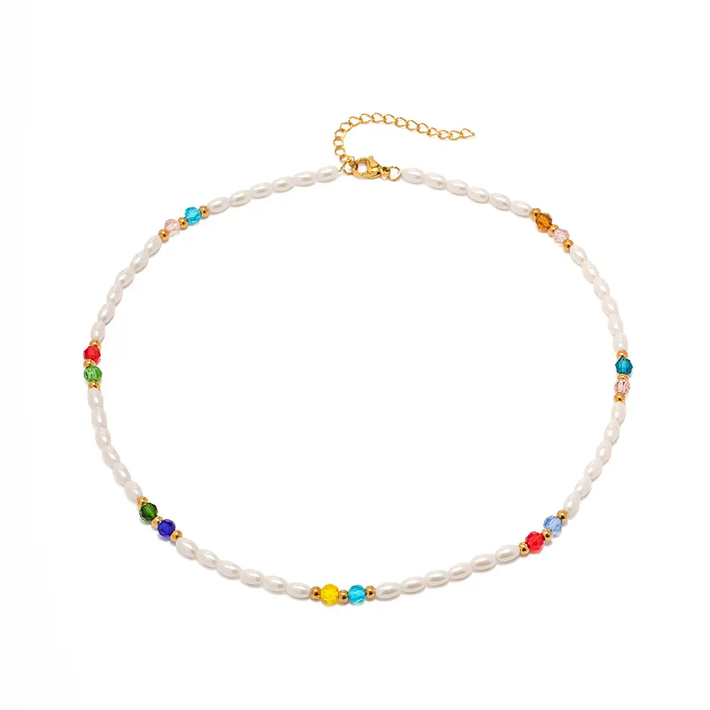 Kalung Choker mutiara air tawar manik-manik kristal warna permen buatan tangan musim panas untuk Perhiasan Wanita Mode