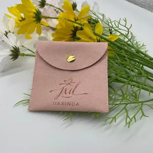 Custom Emboss Logo Small Microfiber Envelope Flap Packaging Pouch Earring Ring Necklace Storage Suede Jewelry Bag