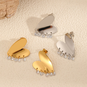Heart-Shaped Stainless Steel <b>Stud</b> Earrings Gold <b>Silver</b> With Crystal Drops Fashion Jewelry For Women - Product Image 1