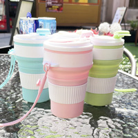 Ensemble de gobelets de voyage réutilisables sans BPA en gros, gobelet à boisson pliable portable, tasse à lait pliable, bouteille d'eau en silicone pliable