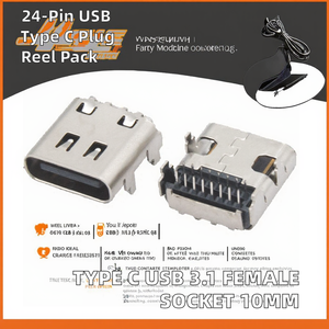 ช่องเสียบ USB 3.1 Type C แบบตัวเมีย 24 พิน โลหะชุบนิกเกิล ขั้วต่อ USB - Product Image 2