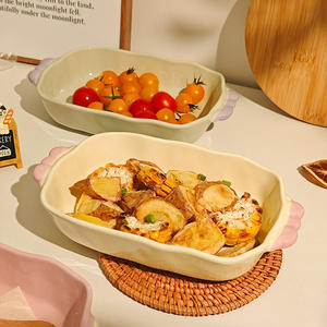 Eastern Rock Ins Style Korean Sugar <strong>Bean</strong> Color Blocked <strong>Ceramic</strong> <strong>Baking</strong> Tray Oven Microwave Safe <strong>Baking</strong> Cheese Baked Rice Plate - Product Image 4