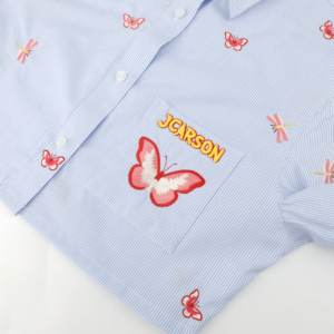 High Quality Elegant Women's Floral Sweet Color Vintage Woven Button Embroidery <strong>Shirt</strong> <strong>Collar</strong> Long Sleeve Crop <strong>Shirts</strong> - Product Image 6