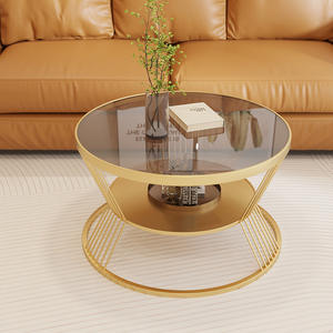 Mesa de Centro Redonda de Vidrio Templado con Base de Metal, Diseño Moderno para Sala de Estar - Product Image 3