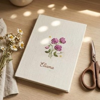 Carnet en tissu de lin personnalisé, journal brodé floral, journal intime à couverture rigide avec nom personnalisé, cadeau