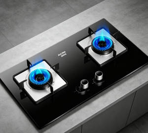Table <span class=keywords><strong>de</strong></span> cuisson à <span class=keywords><strong>gaz</strong></span> encastrable 2 brûleurs en verre trempé noir avec allumage électronique pour cuisine domestique - Product Image 2