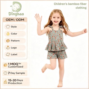Abito Estivo per Bambine DH ODM in Viscosa di Bambù Verde Salvia, Stile Boho con Spalline e Peplum, Outfit per Vacanze - Product Image 1