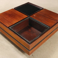 Table basse compartimentée en verre trempé au design vintage moderne du milieu du siècle Table à thé centrale en bois de teck chinois pour salon