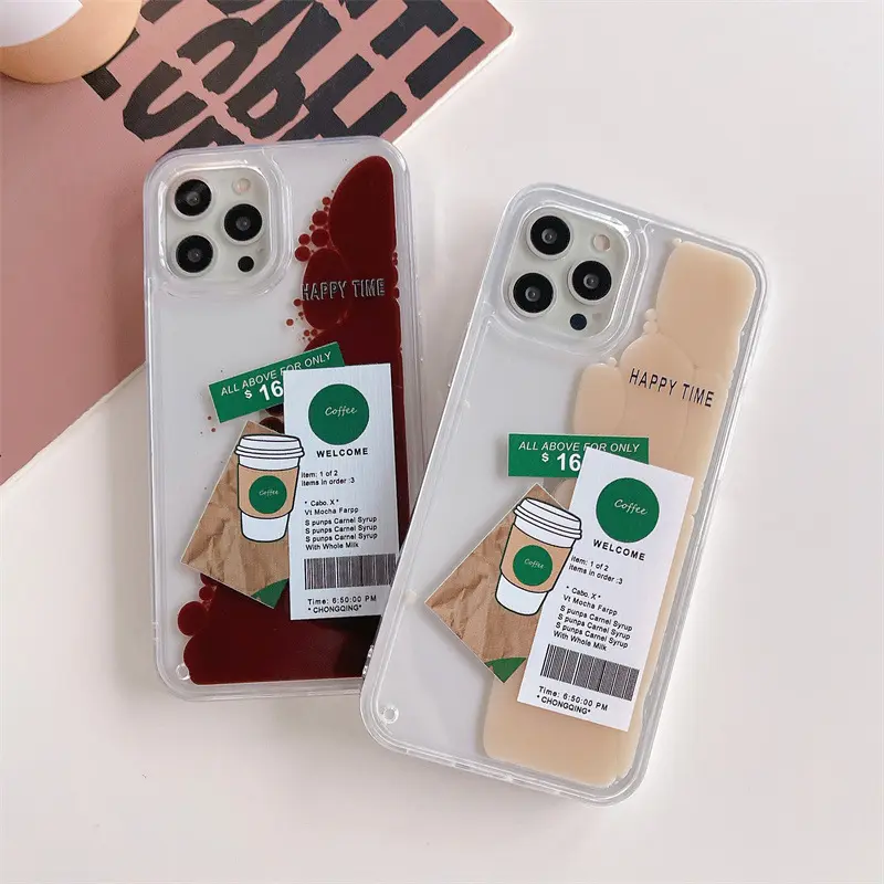 creative clear coffee cups phone case for iphone x xr xs 11 12 13 14 15 pro max plus