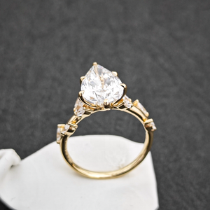 Anillo de Plata de Ley 925 con Baño de Oro de <span class=keywords><strong>18K</strong></span> de 2.5 Micras, con Moissanita en Forma de Pera, Color D, Claridad VVS, Certificación GRA, 4ct, para Mujer, Regalo de Aniversario - Product Image 1