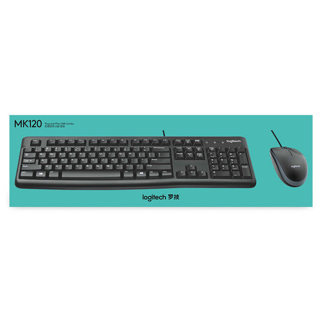 Logitech MK120 Wired Keyboard and Mouse Combo for Windows, Optical Wired Mouse, Full-Size, USB, Compatible with PC Laptop
