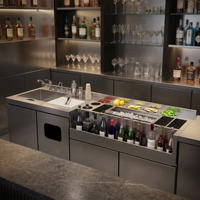Station de Bar à Cocktails Commerciale en Acier Inoxydable, Design Moderne, Poste de Travail pour Barman avec Refroidissement pour Bar, Comptoir de Service et Speakeasy